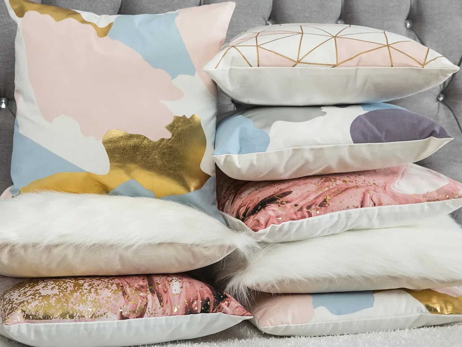 Online Beliani Set di 2 cuscini IXIA Cotone 45 x 45 cm Viola Trama astratta Argento Bianco Blu Viola Multicolore
