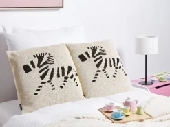 Outlet Beliani Set di 2 cuscini JABORI Cotone 45 x 45 cm Beige Beige Bianco Nero