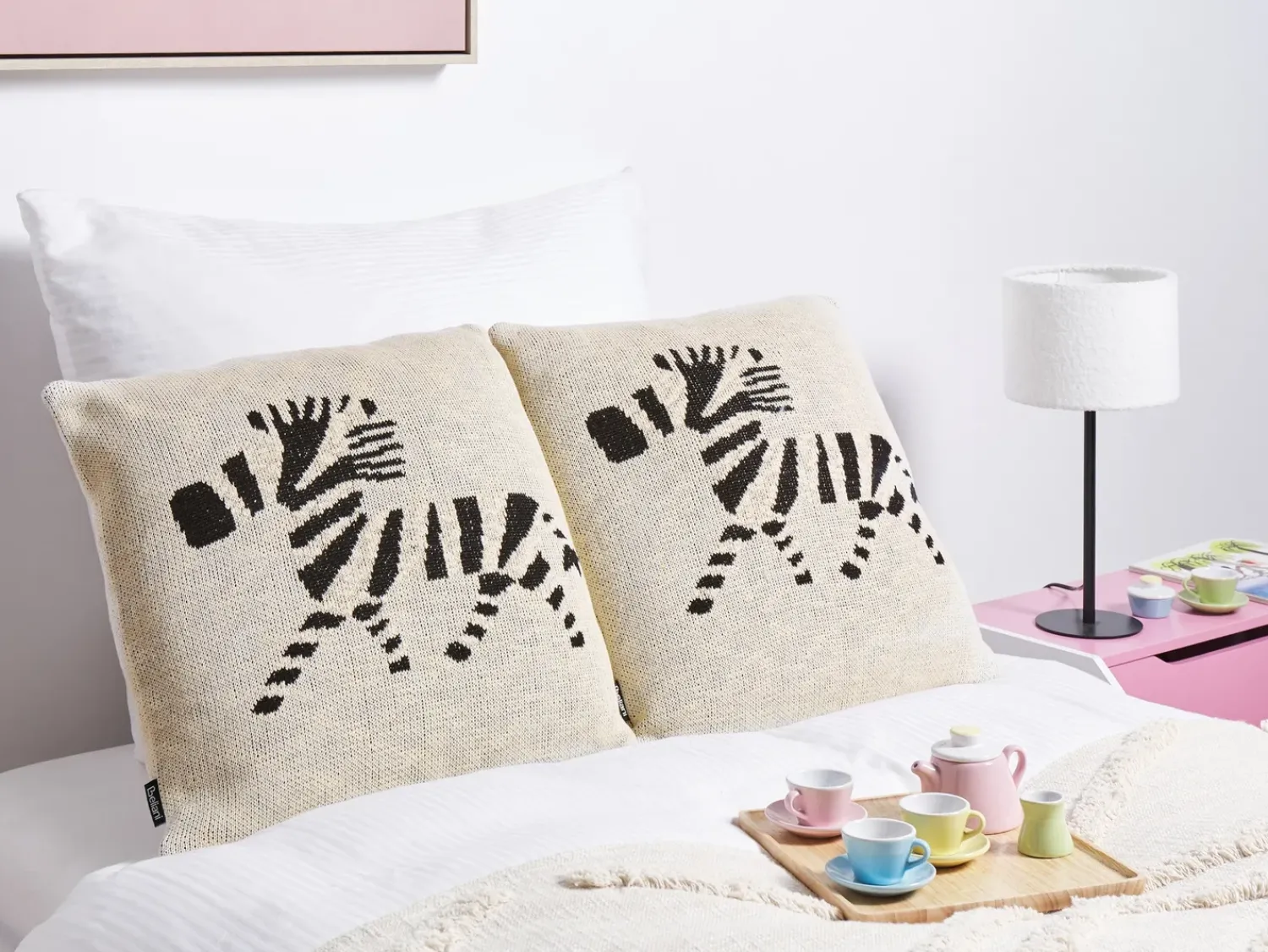 Outlet Beliani Set di 2 cuscini JABORI Cotone 45 x 45 cm Beige Beige Bianco Nero