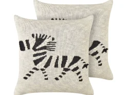 Outlet Beliani Set di 2 cuscini JABORI Cotone 45 x 45 cm Beige Beige Bianco Nero