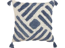 Best Beliani Set di 2 cuscini JACARANDA Cotone 45 x 45 cm Blu Trama geometrica Beige Blu