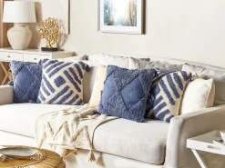 Best Beliani Set di 2 cuscini JACARANDA Cotone 45 x 45 cm Blu Trama geometrica Beige Blu