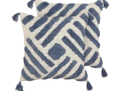 Best Beliani Set di 2 cuscini JACARANDA Cotone 45 x 45 cm Blu Trama geometrica Beige Blu