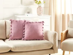New Beliani Set di 2 cuscini JASMINE 45 x 45 cm Tinta unita Rosa