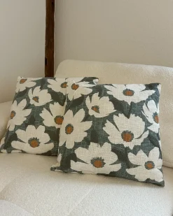 New Beliani Set di 2 cuscini JATROPHA Cotone 45 x 45 cm Azzurro Trama floreale Arancione Bianco Blu Verde