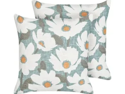 New Beliani Set di 2 cuscini JATROPHA Cotone 45 x 45 cm Azzurro Trama floreale Arancione Bianco Blu Verde