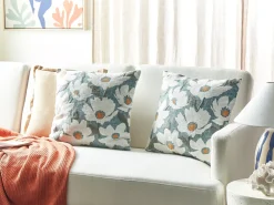New Beliani Set di 2 cuscini JATROPHA Cotone 45 x 45 cm Azzurro Trama floreale Arancione Bianco Blu Verde