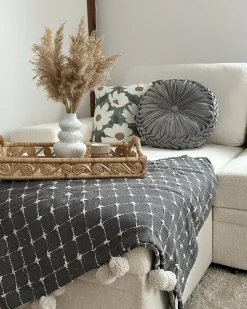 New Beliani Set di 2 cuscini JATROPHA Cotone 45 x 45 cm Azzurro Trama floreale Arancione Bianco Blu Verde