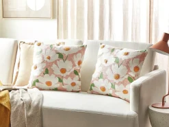 Outlet Beliani Set di 2 cuscini JATROPHA Cotone 45 x 45 cm Rosa Trama floreale Arancione Bianco Rosa Verde