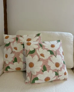 Outlet Beliani Set di 2 cuscini JATROPHA Cotone 45 x 45 cm Rosa Trama floreale Arancione Bianco Rosa Verde