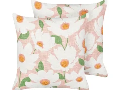 Outlet Beliani Set di 2 cuscini JATROPHA Cotone 45 x 45 cm Rosa Trama floreale Arancione Bianco Rosa Verde