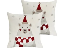Outlet Beliani Set di 2 cuscini JELLIES Velluto 45 x 45 cm Bianco sporco Bianco Grigio Rosso