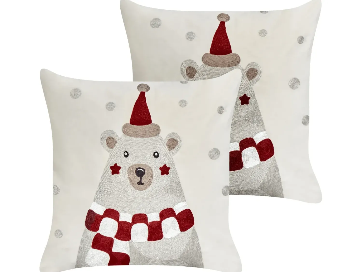 Outlet Beliani Set di 2 cuscini JELLIES Velluto 45 x 45 cm Bianco sporco Bianco Grigio Rosso