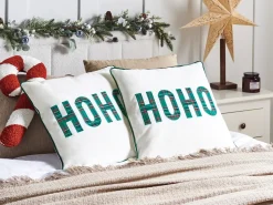 Hot Beliani Set di 2 cuscini JOYCANDY Cotone Bianco Modello natalizio Bianco Rosso Verde