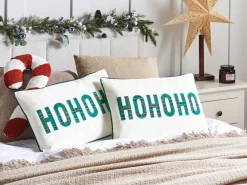 Outlet Beliani Set di 2 cuscini JOYCANDY Cotone Bianco Modello natalizio Bianco Rosso Verde
