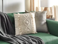 Online Beliani Set di 2 cuscini KALAM Cotone 45 x 45 cm chiaro Trama geometrica Beige