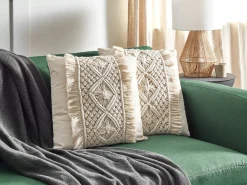 Online Beliani Set di 2 cuscini KALAM Cotone 45 x 45 cm chiaro Trama geometrica Beige