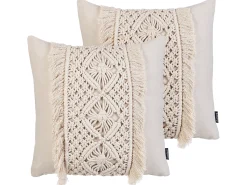 Online Beliani Set di 2 cuscini KALAM Cotone 45 x 45 cm chiaro Trama geometrica Beige