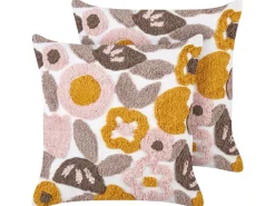 Outlet Beliani Set di 2 cuscini KANDIARO Cotone 45 x 45 cm Trama floreale Multicolore