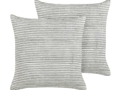 Sale Beliani Set di 2 cuscini KANPAS Lino 50 x 50 cm Grigio A strisce Bianco Grigio