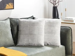 Sale Beliani Set di 2 cuscini KANPAS Lino 50 x 50 cm Grigio A strisce Bianco Grigio