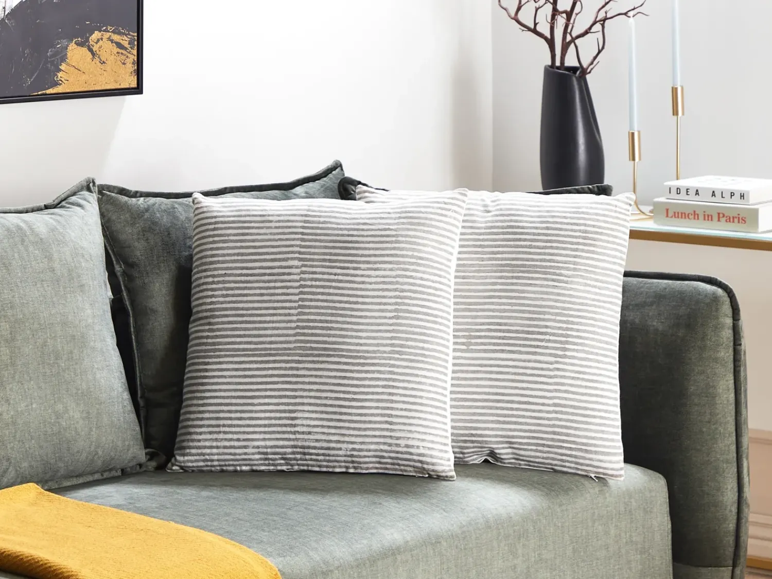 Sale Beliani Set di 2 cuscini KANPAS Lino 50 x 50 cm Grigio A strisce Bianco Grigio