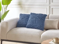 Sale Beliani Set di 2 cuscini KARATAS Cotone 45 x 45 cm Trama geometrica Blu