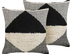 Best Beliani Set di 2 cuscini KHORA Cotone 50 x 50 cm Nero Trama geometrica Beige Nero