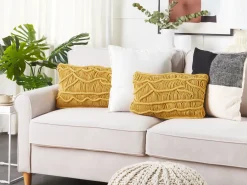 Online Beliani Set di 2 cuscini KIRIS Cotone 30 x 50 cm Trama geometrica Giallo
