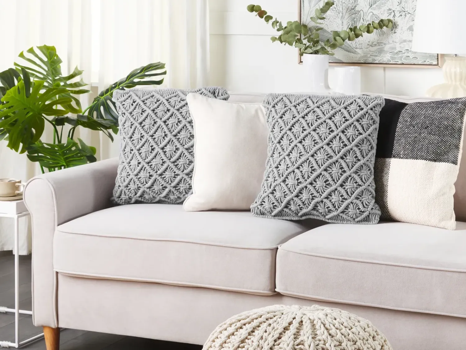 Beliani Set di 2 cuscini KIZKALESI Cotone 45 x 40 cm Trama geometrica Grigio