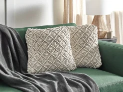 Discount Beliani Set di 2 cuscini KIZKALESI Cotone 45 x 45 cm chiaro Trama geometrica Beige