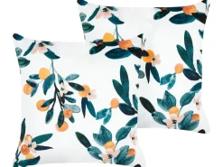 Best Beliani Set di 2 cuscini KNAUTIA Velluto 45 x 45 cm Multicolore Trama di piante Bianco Giallo Verde