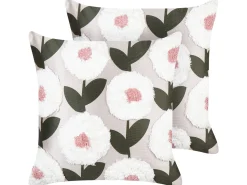 Online Beliani Set di 2 cuscini KUNRI Cotone 45 x 45 cm Multicolore Trama floreale Bianco Rosa Verde