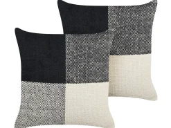 Beliani Set di 2 cuscini LAELIA Cotone 45 x 45 cm Nero Patchwork Beige Nero