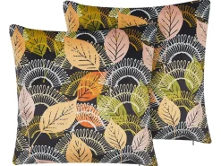 New Beliani Set di 2 cuscini LAGURUS Velluto 45 x 45 cm Multicolore Trama di piante Arancione Bianco Giallo Nero Multicolore