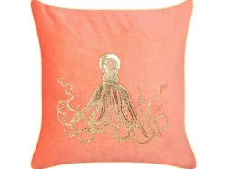 Hot Beliani Set di 2 cuscini LAMINARIA Velluto 45 x 45 cm Corallo Trama animale Oro Rosso