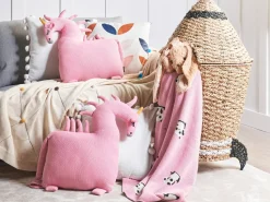 Best Beliani Set di 2 cuscini LAMMI Cotone 45 x 45 cm Rosa Unicorno Giallo Nero Rosa