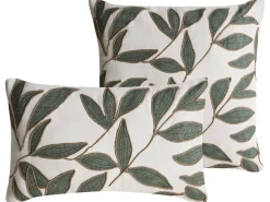 New Beliani Set di 2 cuscini LANSIUM Cotone 30 x 50 cm 45 x 45 cm Bianco Trama di piante Bianco Verde