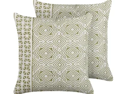 Outlet Beliani Set di 2 cuscini LARICS Cotone 45 x 45 cm Verde Trama orientale Bianco Verde
