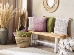 New Beliani Set di 2 cuscini LARKSPUR Velluto 45 x 45 cm Trama geometrica Rosa