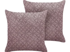 New Beliani Set di 2 cuscini LARKSPUR Velluto 45 x 45 cm Trama geometrica Rosa