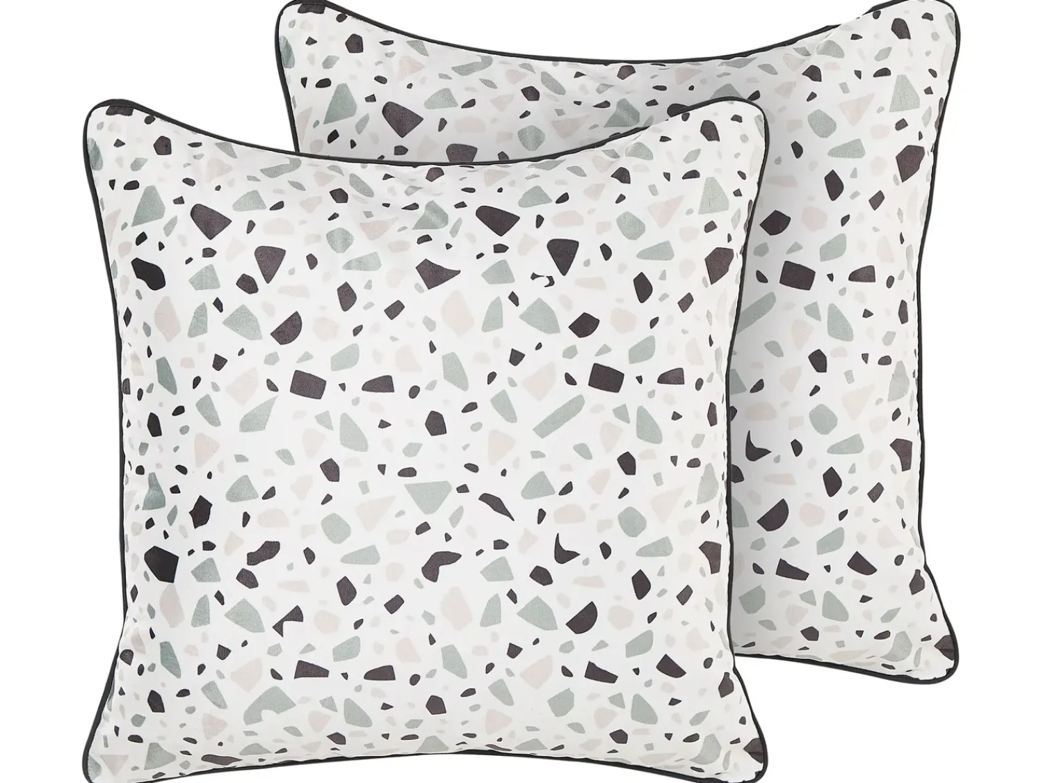 New Beliani Set di 2 cuscini LAVENDER Velluto 45 x 45 cm Bianco Motivo Effetto terrazzo Bianco Grigio Nero Multicolore