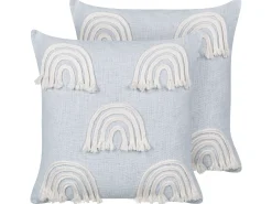 Best Beliani Set di 2 cuscini LEEA Cotone 45 x 45 cm Azzurro Bianco Blu