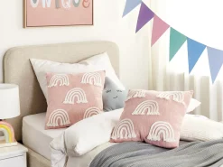 Online Beliani Set di 2 cuscini LEEA Cotone 45 x 45 cm Rosa pastello Bianco Rosa
