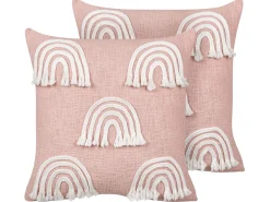 Online Beliani Set di 2 cuscini LEEA Cotone 45 x 45 cm Rosa pastello Bianco Rosa
