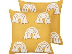 Beliani Set di 2 cuscini LEEA Cotone 45 x 45 cm Giallo Bianco Giallo