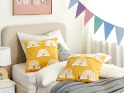Beliani Set di 2 cuscini LEEA Cotone 45 x 45 cm Giallo Bianco Giallo
