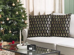 Online Beliani Set di 2 cuscini LEROY Cotone 45 x 45 cm Nero Modello natalizio Oro Nero