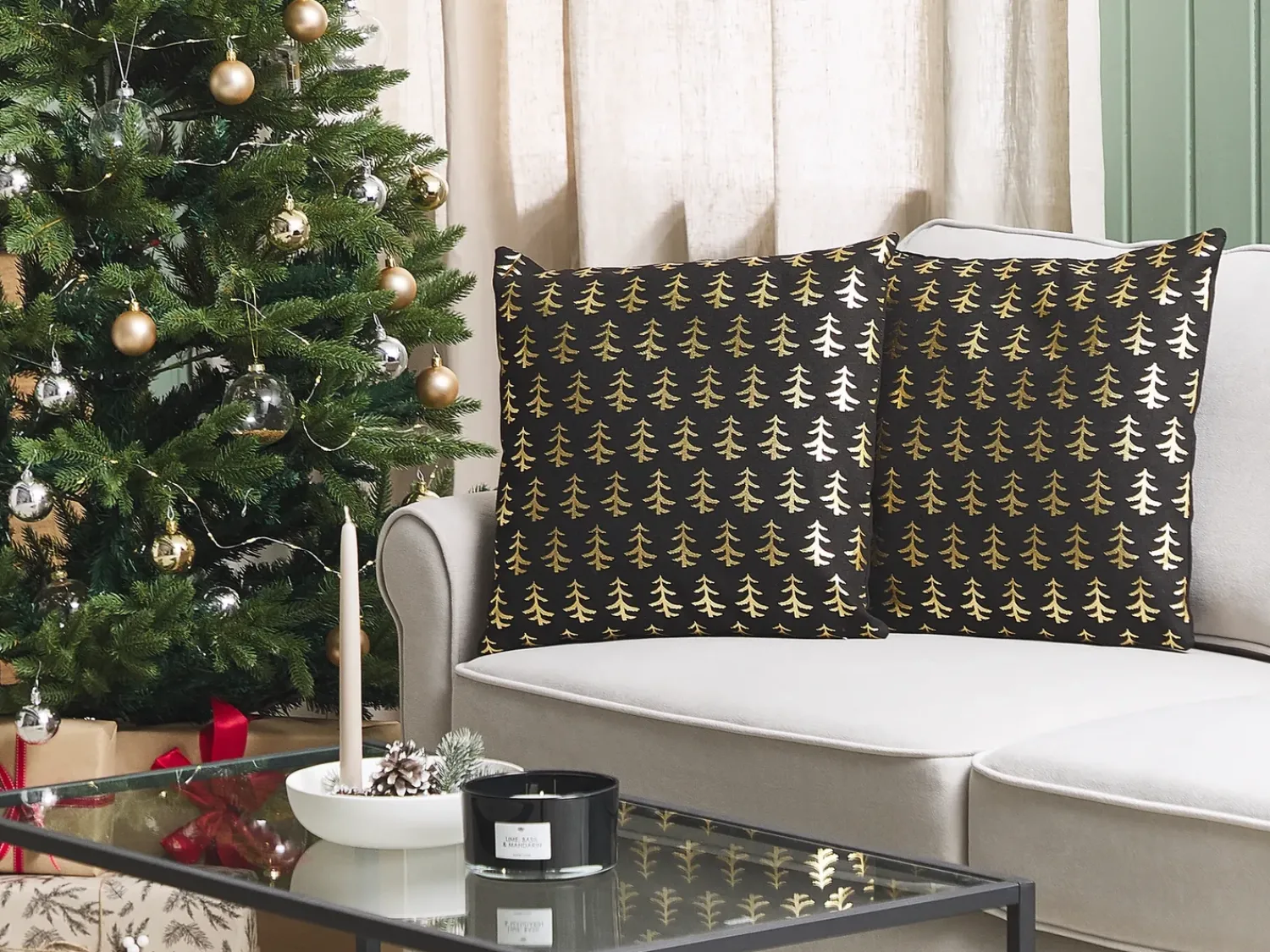 Online Beliani Set di 2 cuscini LEROY Cotone 45 x 45 cm Nero Modello natalizio Oro Nero