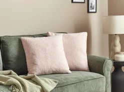Discount Beliani Set di 2 cuscini LEUZEA Bouclé pastello Tinta unita Rosa